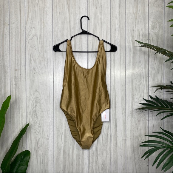 NWT Good American High Cut Deep Back One Piece Bodysuit in Gold Bronze size 4 XL - Picture 2 of 13